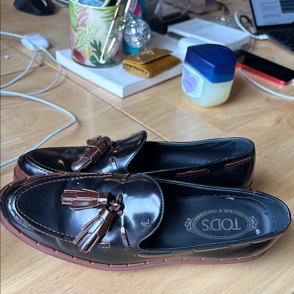 TOD'S Black and Brown Loafers size 38.5